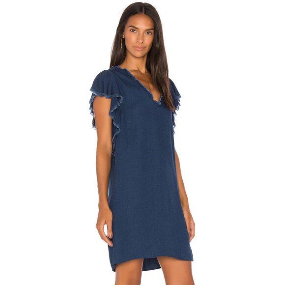 Splendid Dark Blue Chambray Ruffle Shift Dress Large - Picture 1 of 8